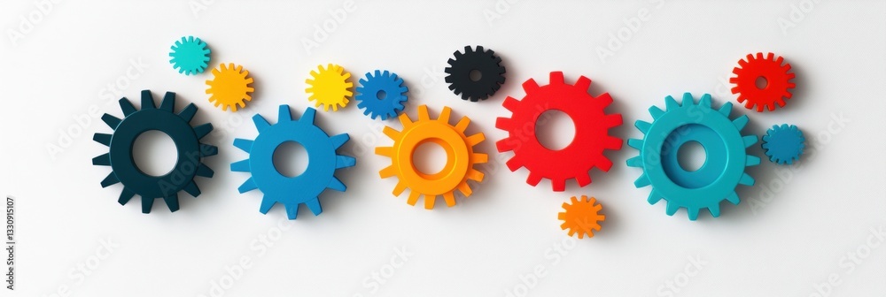 Aufkleber Adaptive Workflow Dynamics Modular Interconnected Gears Visualizing Agile Team Collaboration, Organizational Synergy and Digital Transformation Strategies