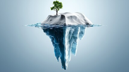 Obraz premium Small Green Tree on a Melting Iceberg Island