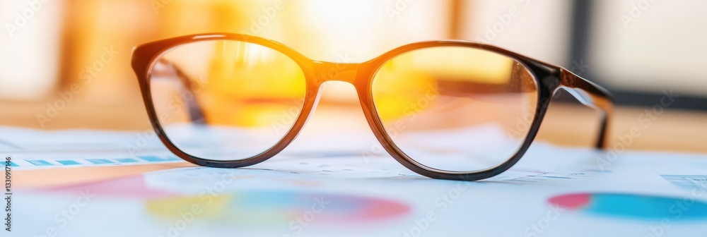 Aufkleber minimalist eyewear innovation sleek cat-eye glasses on vibrant digital analytics dashboard - premium
