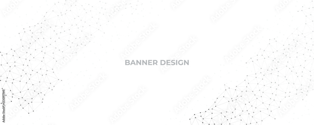 Wall mural digital technology futuristic network banner with connected lines. white global communication backgr