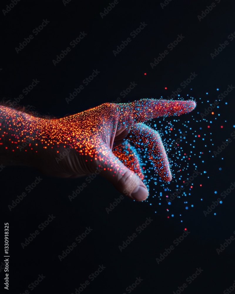 Aufkleber Digital Connection Revolution Futuristic Particle-Mapped Hand Interaction Visualizing Quantum Connectivity, AI Innovation, and Human-Technology Convergence