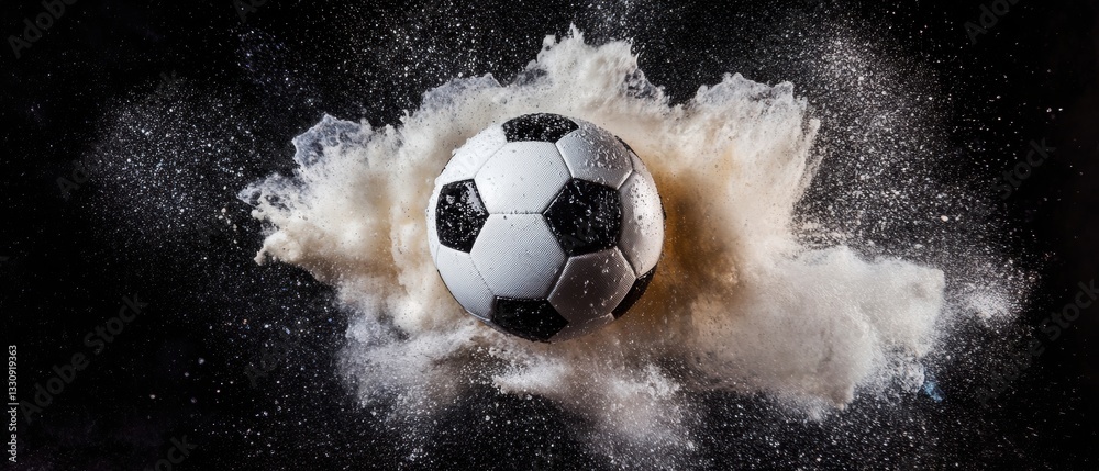 Poster high-performance sports dynamics explosive soccer ball impact with fluid motion visualization - cutt