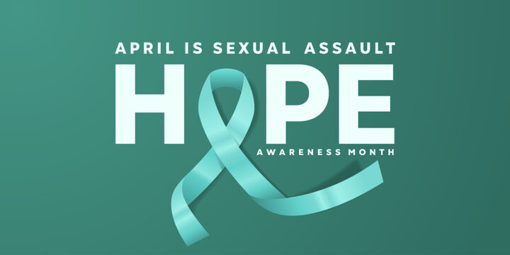 Sexual assault Awareness Month. Ribbon and hope lettering. Great for cards, banners, posters, social media and more. Green background.