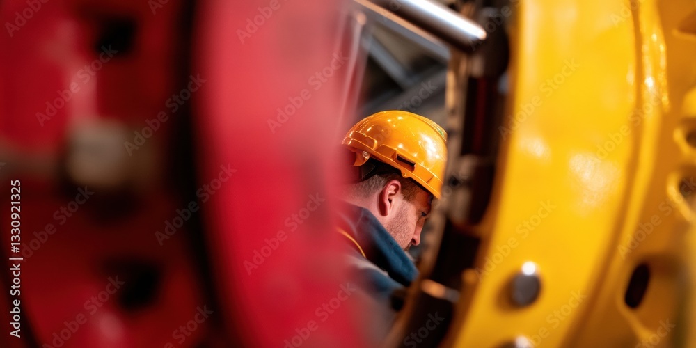 Poster AI-Driven Predictive Maintenance Industrial Technician in Safety Gear Analyzing Advanced Manufacturing Systems with Precision and Technological Resilience