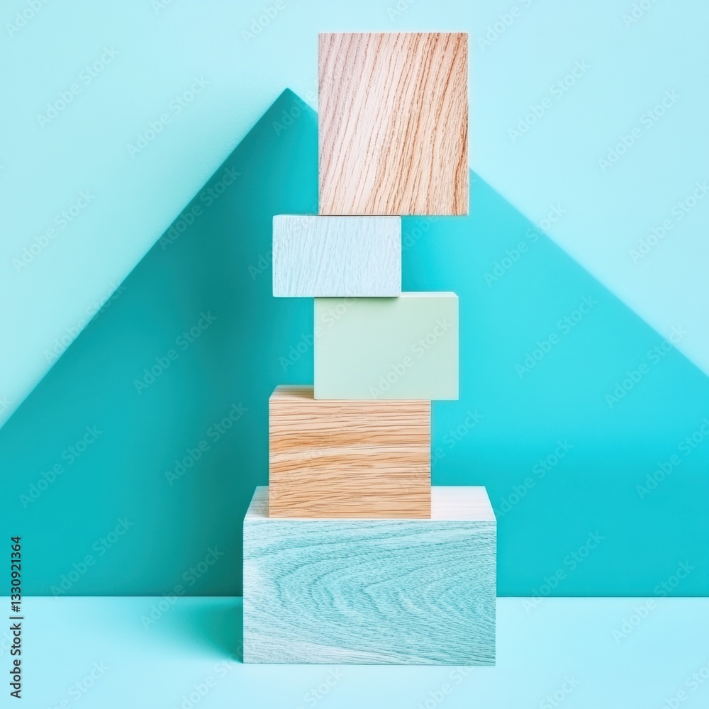 Poster minimalist investment strategy balanced wood block tower visualizing adaptive financial planning in 