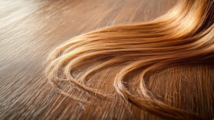 Fototapeta premium Luxurious Long Brown Hair on Wooden Surface