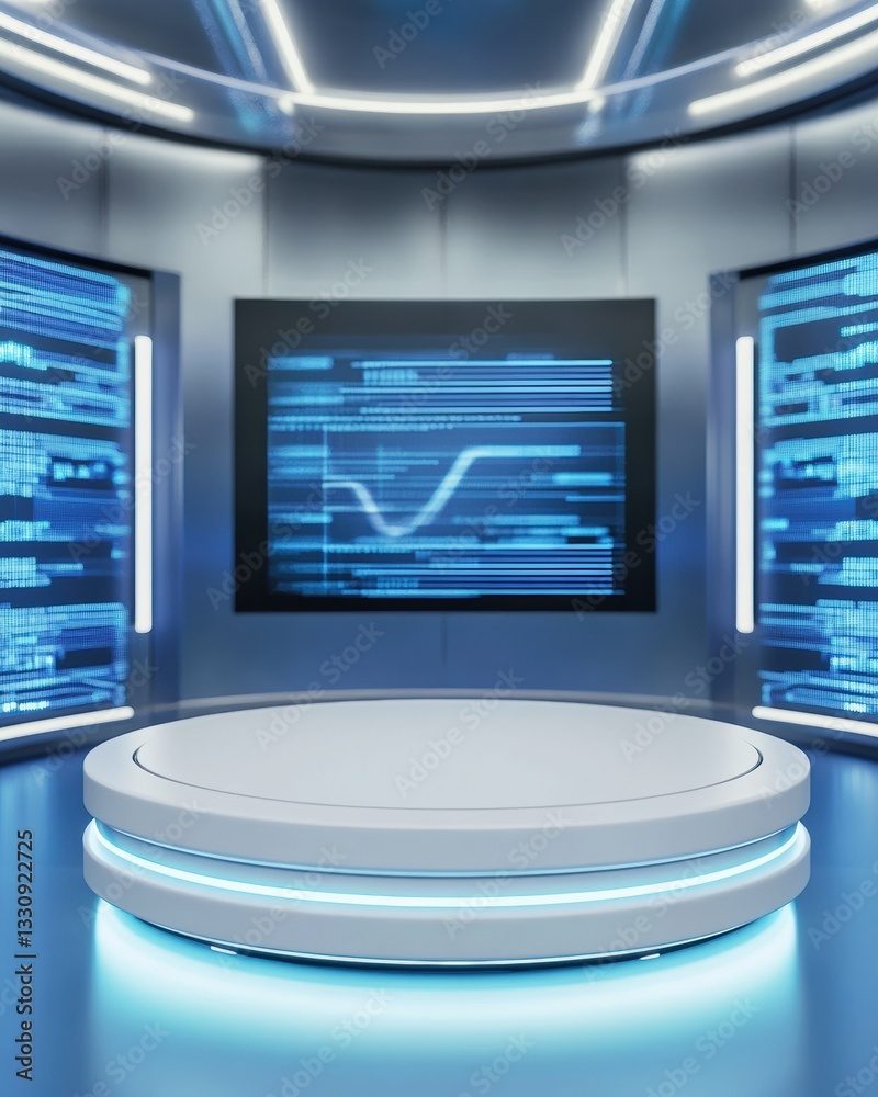 Aufkleber Futuristic Data Visualization Podium High-Performance Tech Stage for AI Analytics, Digital Transformation, and Immersive Business Intelligence Presentations