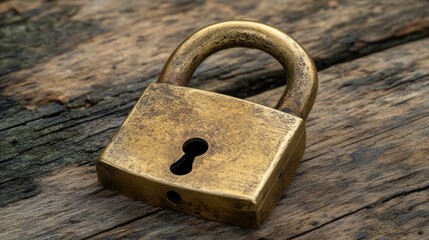Fototapeta premium Antique Brass Padlock on Weathered Wood