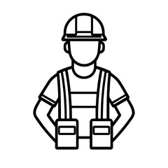 Construction worker line art icon, black and white outline design