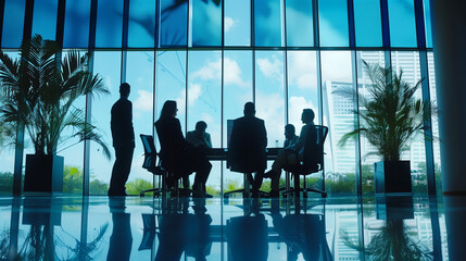 Diverse group of businesspeople discussing charts during a meeting together in a modern office 