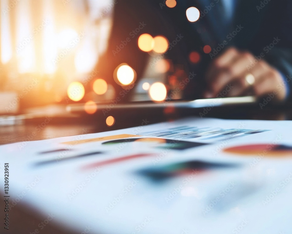 Aufkleber Blurred Business Innovation Soft-Focus Digital Strategy Visualization with Warm Bokeh Lighting - Next-Gen Professional Collaboration and Data-Driven Decision Making