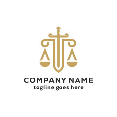 Vector logo with a combined element of scales and swords. Can be used for law firms.