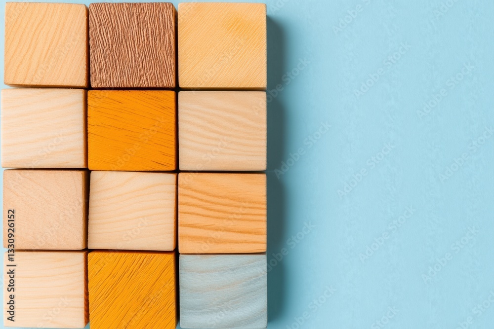 Poster geometric growth strategy minimalist wooden block pyramid visualizing exponential business scaling a