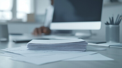 Focused Office Worker at Desk with Computer in Modern Workspace
