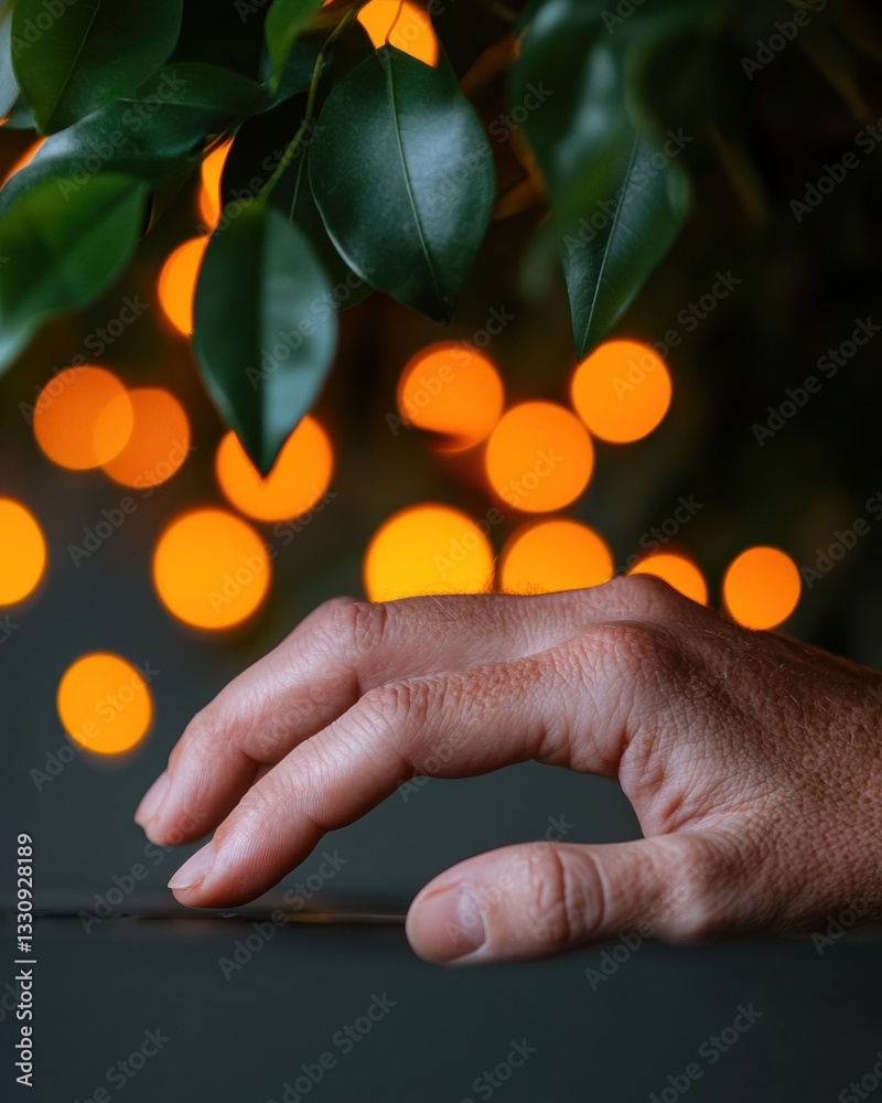 Poster mindful minimalism soft hand gesture against bokeh botanical backdrop - zen workplace wellness and c
