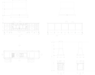 vector illustration sketch design of modern classic vintage kitchen set home kitchen and dining table 