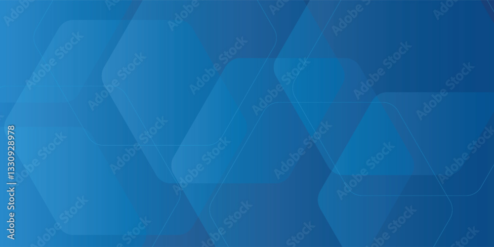 Wall mural modern abstract blue background with glowing geometric lines. blue gradient hexagon shape design. ve