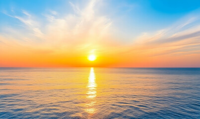 Naklejka premium Serene ocean sunset with vibrant, colorful sky; idyllic tranquil scene.