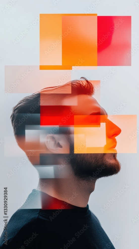 Poster geometric mindscapes innovative digital portrait exploring neural creativity, ai-driven design and m