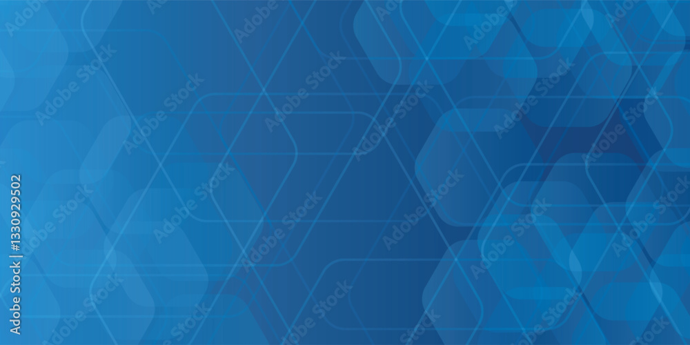 Wall mural modern abstract blue background with glowing geometric lines. blue gradient hexagon shape design. ve