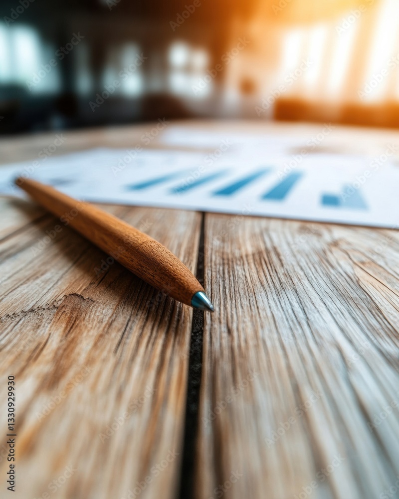 Fototapete Minimalist Financial Analytics Rustic Wooden Workspace Illuminating Data-Driven Insights with Precision Pencil and Performance Metrics