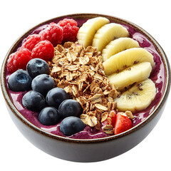 A Bowl of Brazilian Acai Bowl with Fruit and Granola Isolated on Transparent Background