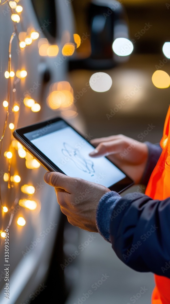 Poster ai-powered logistics revolution illuminated night workflow with smart tablet optimization - next-gen