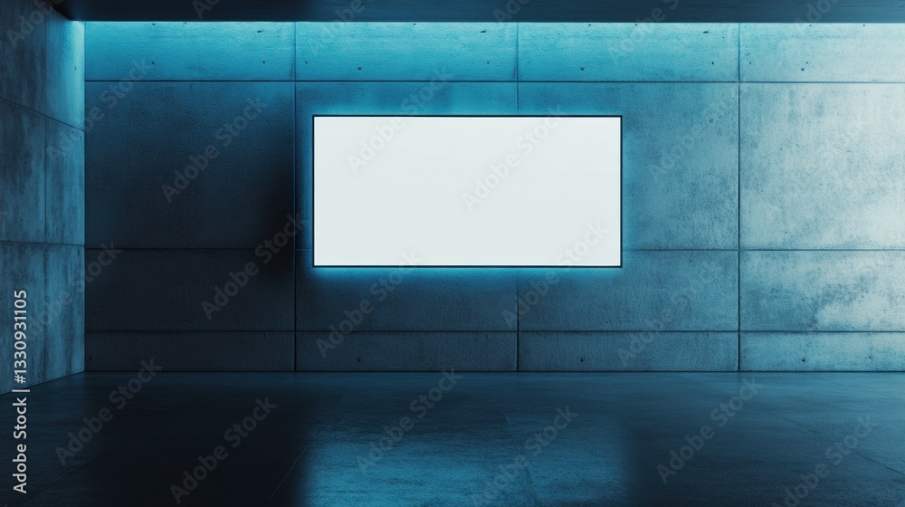 Aufkleber futuristic digital signage mockup minimalist concrete tech space with ambient blue led lighting - in