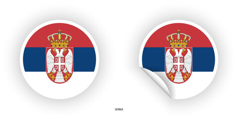 Fototapeta premium Serbia sticker flag in circle shape and circle peeled shape on white background. Serbia flag icon in circular form 