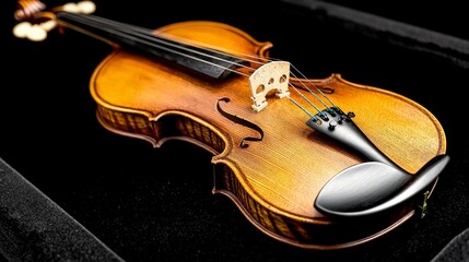 Fototapeta premium Exquisite Violin Polished Wood Intricate Carvings Musical Instrument Close up String