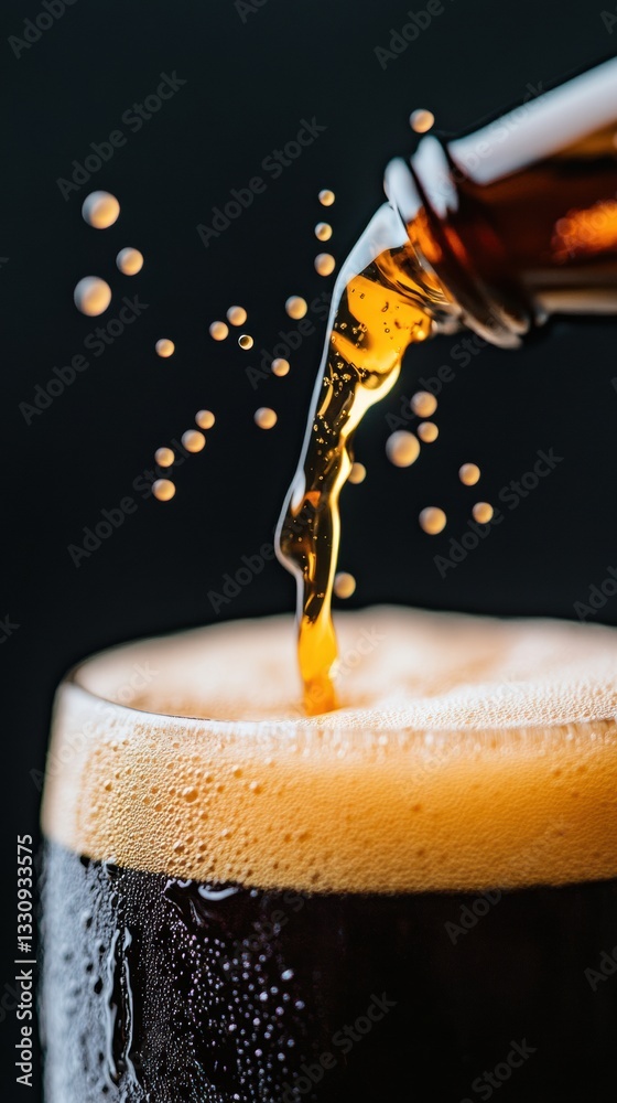 Poster craft beer artistry dynamic golden pour with microfoam texture - immersive brewing experience captur