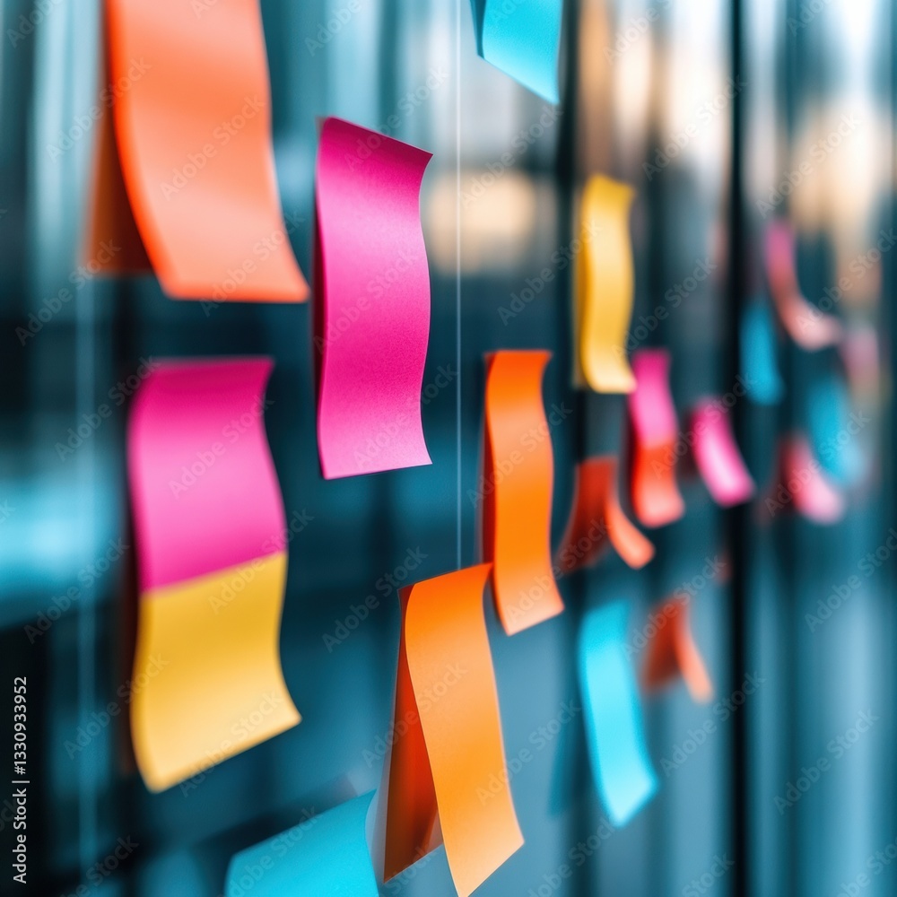 Aufkleber Agile Collaboration Visualization Vibrant Sticky Notes Mapping Innovative Team Workflow Strategy for Dynamic Digital Workspace Optimization