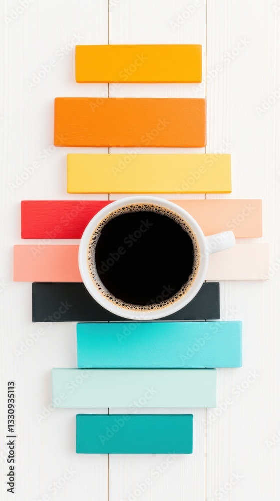 Aufkleber minimalist coffee culture gradient color block design with ceramic mug - creative workspace inspirat