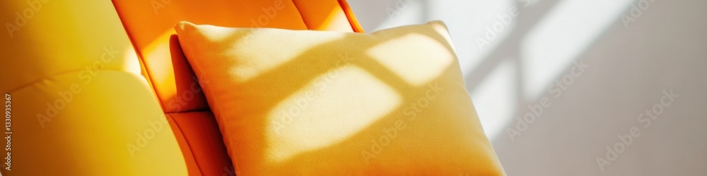 Poster minimalist golden light reading nook soft geometric cushions in warm urban sanctuary - calm workspac