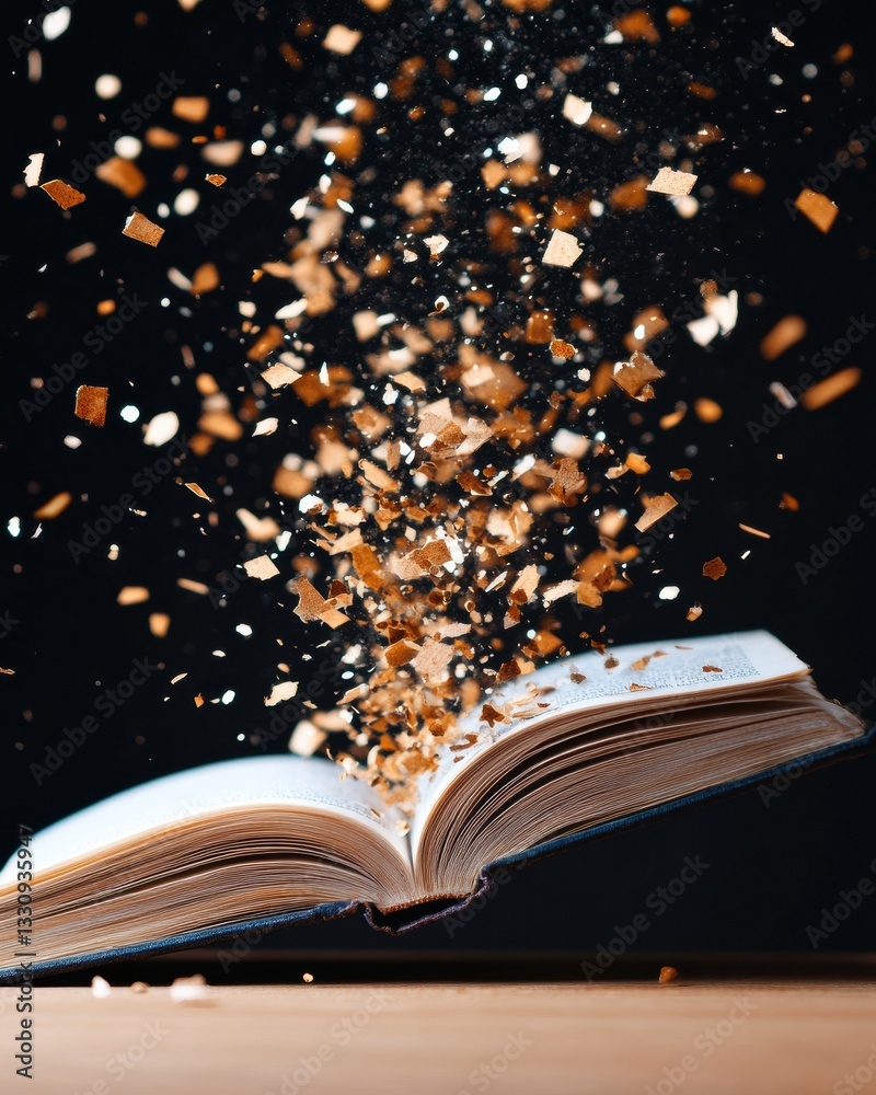 Aufkleber immersive digital storytelling magical glowing book with dynamic particle explosion - creative narra