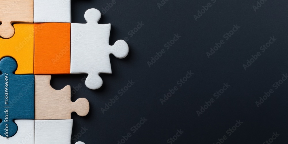 Poster Dynamic Problem-Solving Visualization Minimalist Puzzle Pieces Symbolizing Innovation, Strategic Collaboration, and Adaptive Business Intelligence in Modern Workplace Design