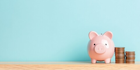 Minimalist Financial Wellness Gen Z Pastel Piggy Bank with Stacked Copper Coins - Empowering Personal Finance Through Aesthetic Micro-Saving Strategies
