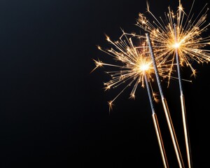 Luminous Celebration Sparks Festive New Year Metallic Sparklers Capturing Dynamic Event Energy and Contemporary Party Aesthetics