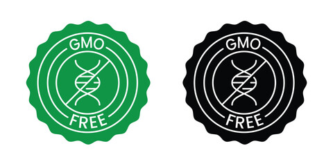 GMO free icon. Non GMO label. Healthy organic food concept. No GMO design element for tags, product packag, food symbol, emblems, stickers. Vegan, bio. Vector illustration. Organic, bio, eco symbol.