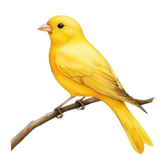 Bright Yellow Bird Perched on Branch Artwork with Detailed Features