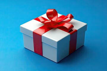 Obraz premium A 3D icon of a gift box on a blue background. Side view 