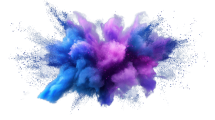 Colorful powder exploding creating a vibrant cloud on transparent background