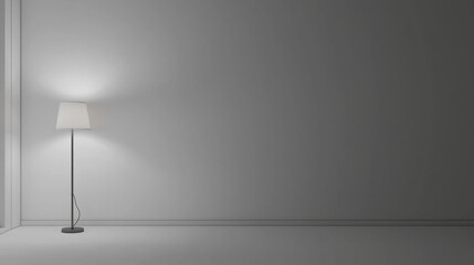 soft white walls, a simple minimalistic with a small lamp on it,