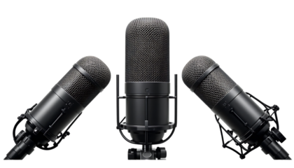 Retro and modern microphones studio equipment audio broadcasting PNG Image