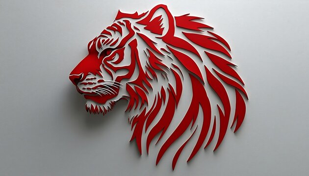 Red Tiger Head Profile on White Surface Shadowed