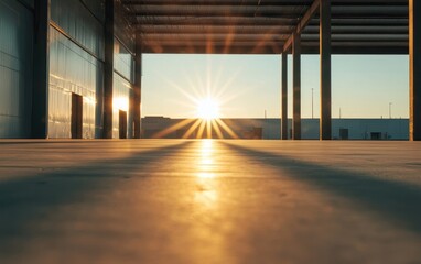 Fototapeta premium Golden Sunset Through Unfinished Building Frame