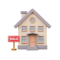 Collection of 3D House with Sale Sign Illustrations for Real Estate Industry Isolated