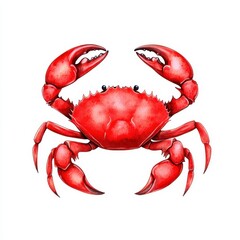 Red Crab with Claws Open on White Background, Detailed Illustration