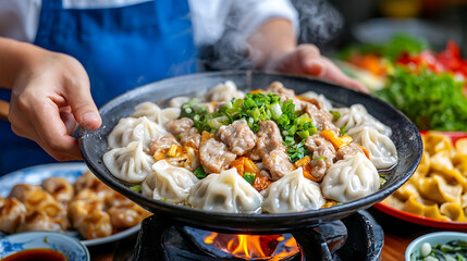 Preparing delicious dumplings in a cozy kitchen home cooking event culinary art indoor closeup view gastronomic experience for seo impact