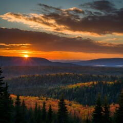 Fototapeta premium Twilight Splendor: Conifers and Cliffs Amidst a Brilliant Sky